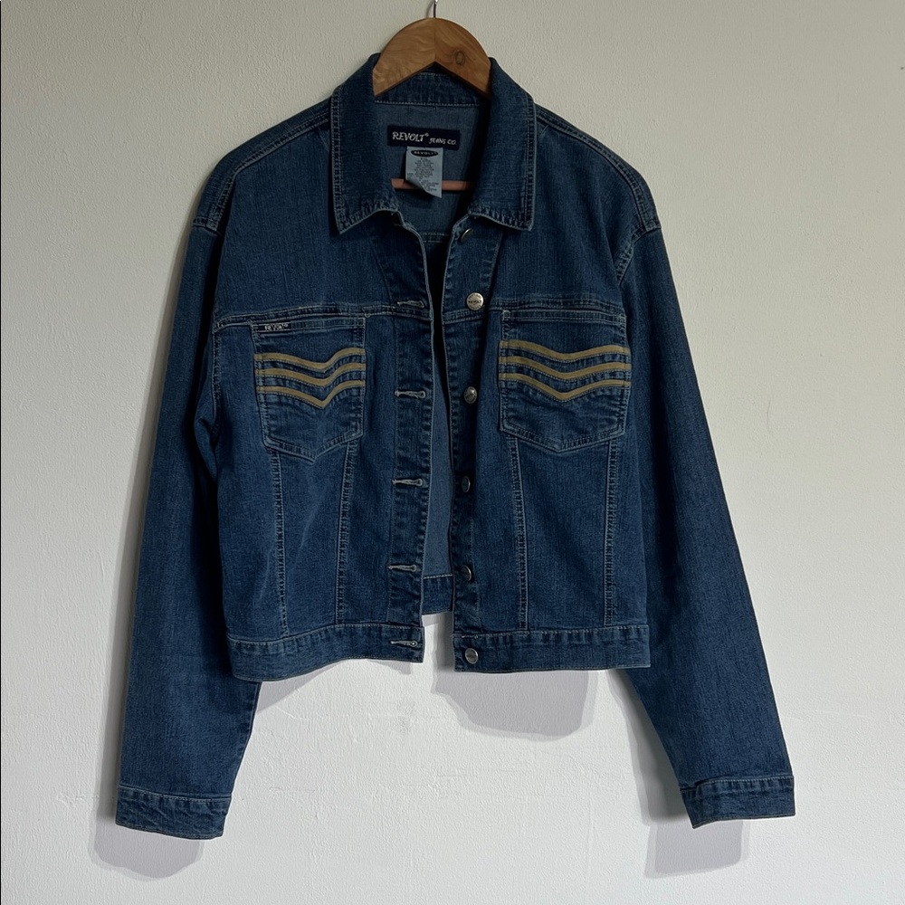 Revolt Jeans Dark Blue Denim Jacket with Chevron Pocket Stripes